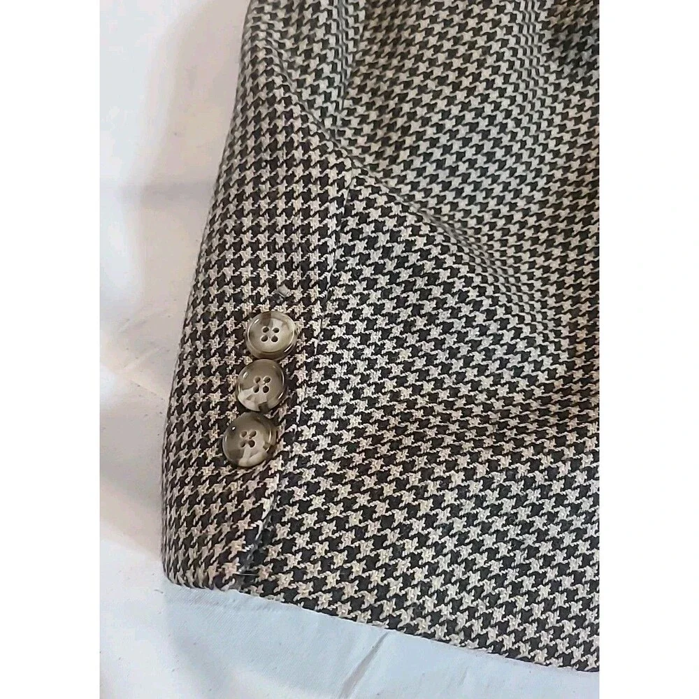 Roundtree & Yorke Men Blazer Sport Coat Suit Jacket Wool Houndstooth Tweed 42L